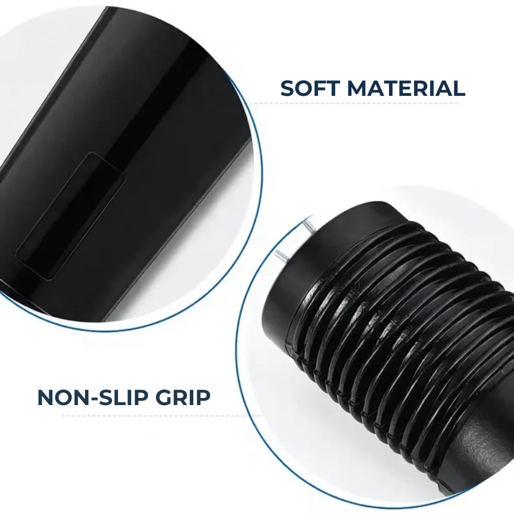 Close-up of black adaptive aid handle with soft material and non-slip grip for easy use
