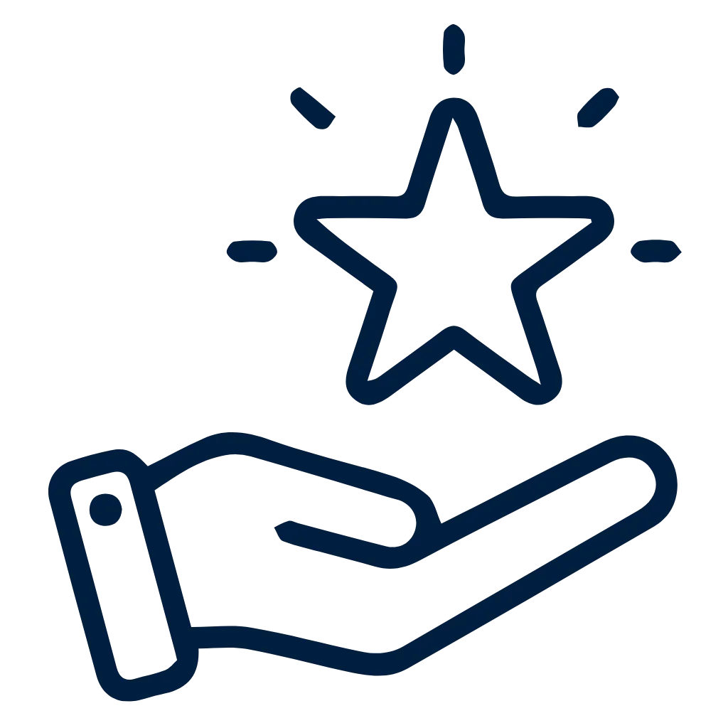 Outlined hand holding a star, illustrating quality or excellence concept.