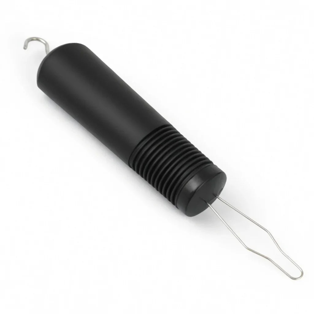 Ergonomic button hook aid with black non-slip handle for arthritis and limited mobility
