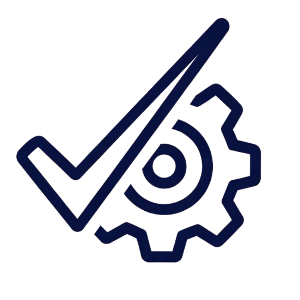 Blue gear icon with check mark, representing adaptive tool reliability and ease of use