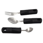 Ergonomic adaptive cutlery set with non-slip black handles for limited hand mobility