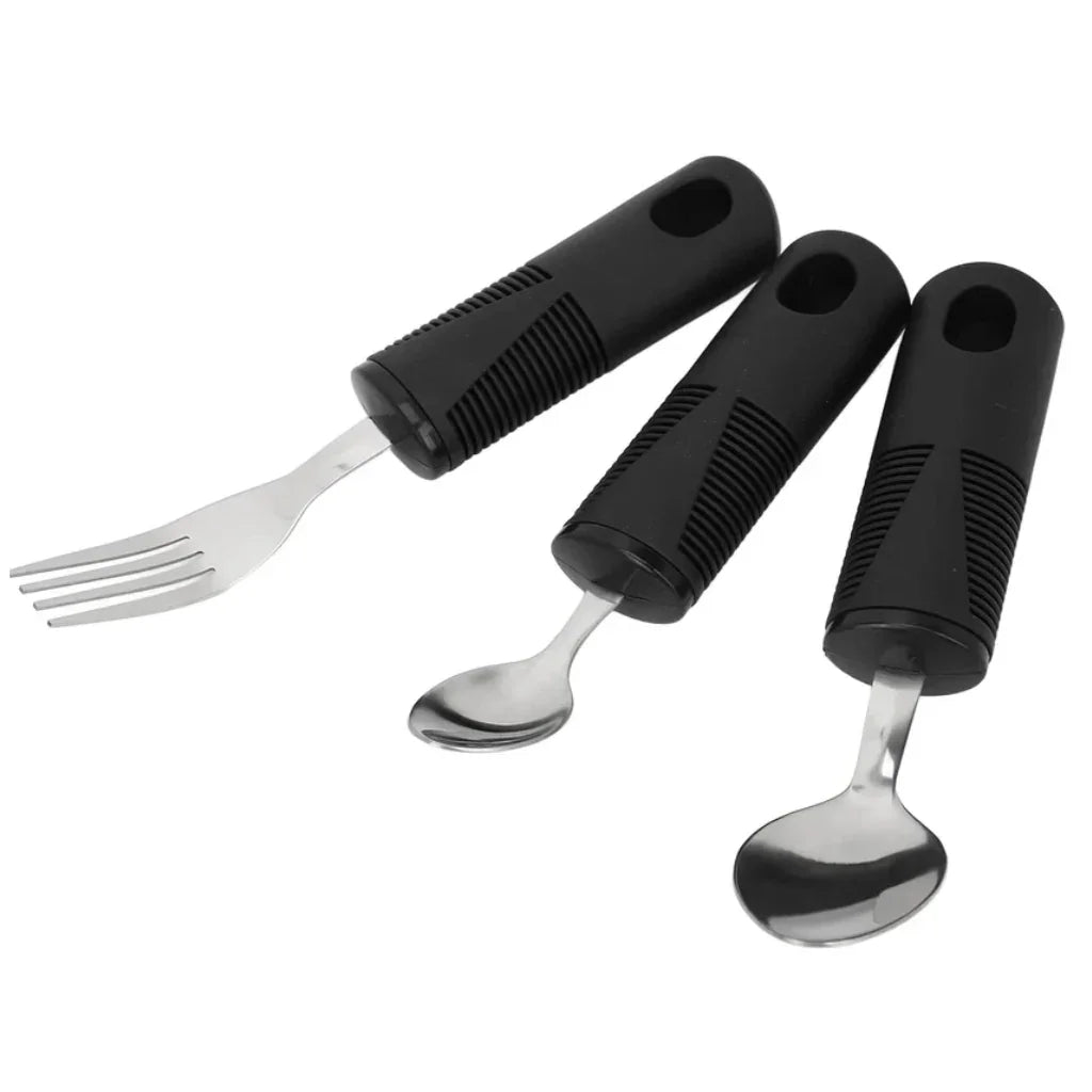 Adaptive cutlery set with ergonomic black handles for limited mobility or arthritis