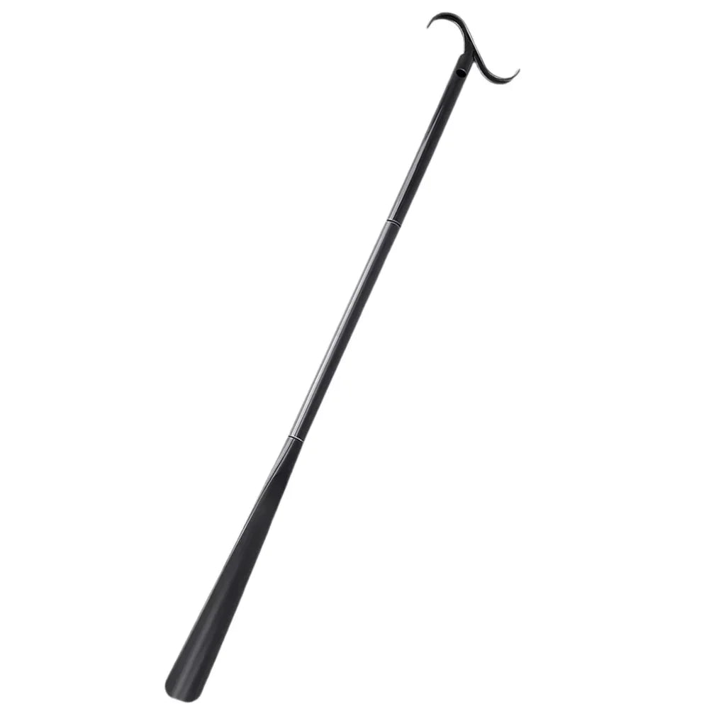 Black adaptive dressing stick with hooked ends for mobility assistance