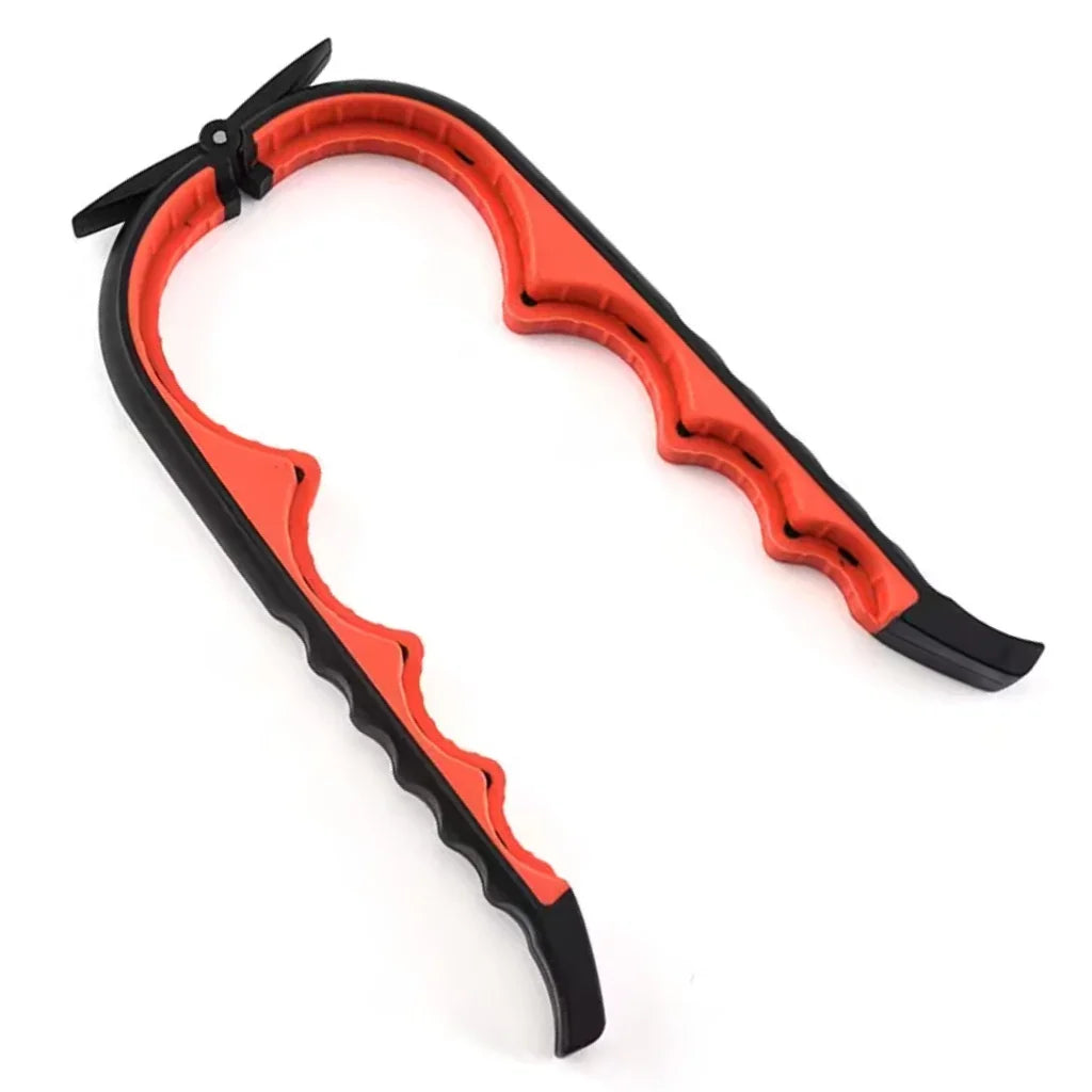 Red and black jar opener adaptive aid with ergonomic grip for arthritis or limited mobility