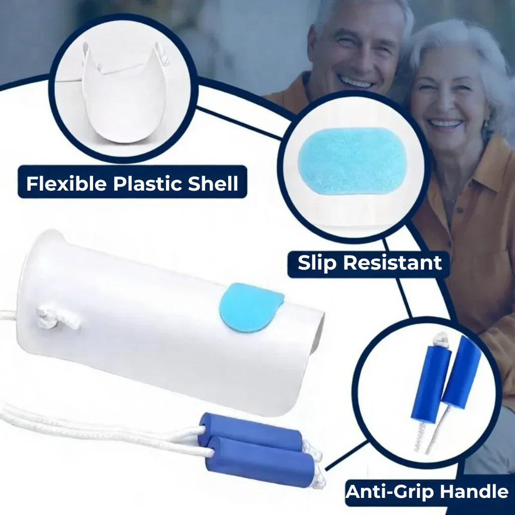 Adaptive sock aid with flexible plastic shell, slip-resistant pad, and anti-grip handles