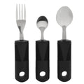 Adaptive cutlery set with large black ergonomic handles for arthritis or limited hand mobility