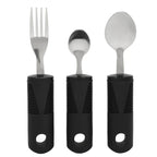 Adaptive cutlery set with large black ergonomic handles for arthritis or limited hand mobility