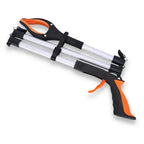 Folding reacher grabber tool with orange handle and claw for easy item pickup