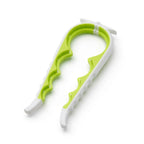 Green and white jar opener tool with ergonomic grip for arthritic hands on white background
