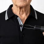 Button hook dressing aid helping older adult fasten shirt button