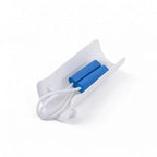 Sock aid device with blue foam handles and white cord, designed for easy sock application