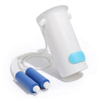 White sock aid with blue foam handles and pull cord for easy sock application