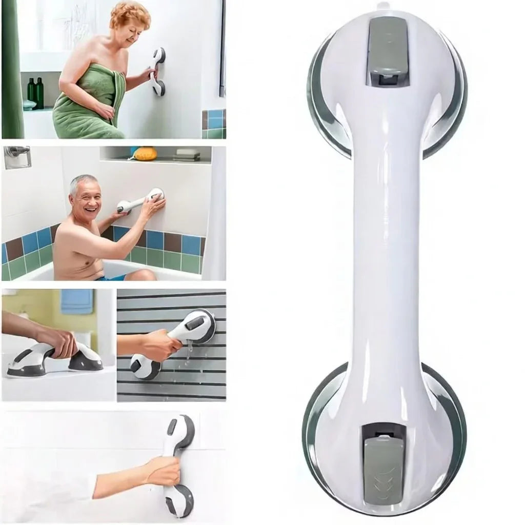 Suction grab bar for bathroom, shower safety handle for elderly and limited mobility users