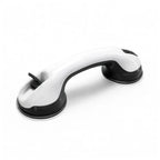 White and black suction grab bar for bathroom safety and mobility support